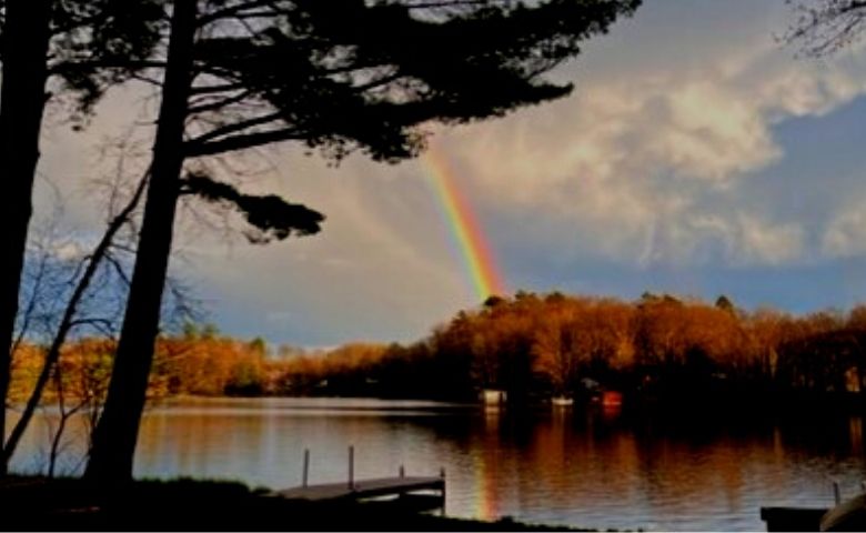 A rainbow over the lake
