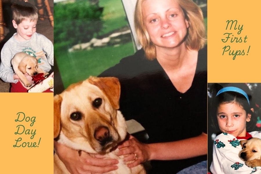 Me and my first dog, a yellow Labrador. My daughter and son with the pup.